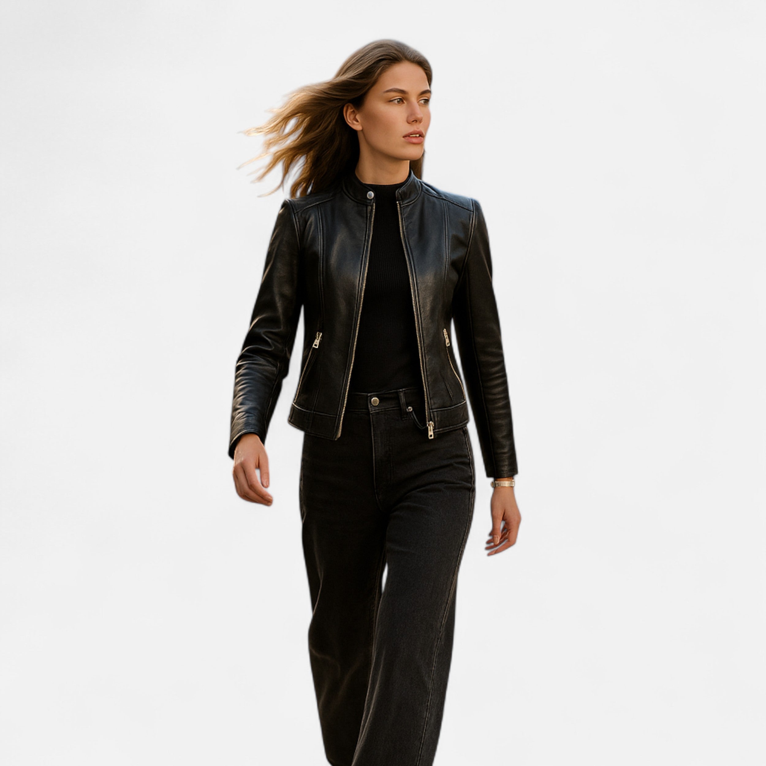 Eliaro Moda | Chaqueta Corta Mujer Cuero PU Cuello Alto con Cinturón