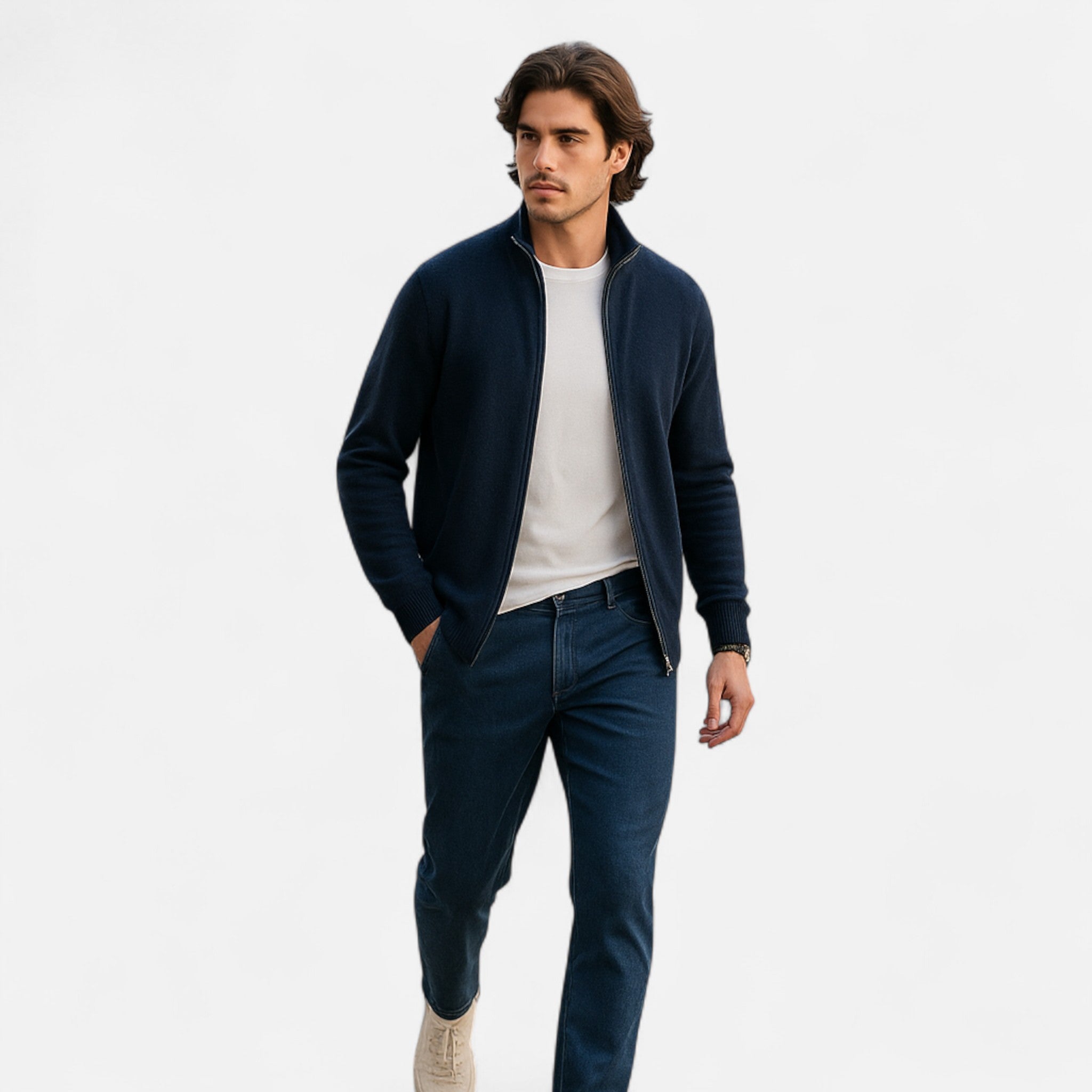 Eliaro Moda | Cazadora Zip-Up Hombre en Cachemira Peinada Premium
