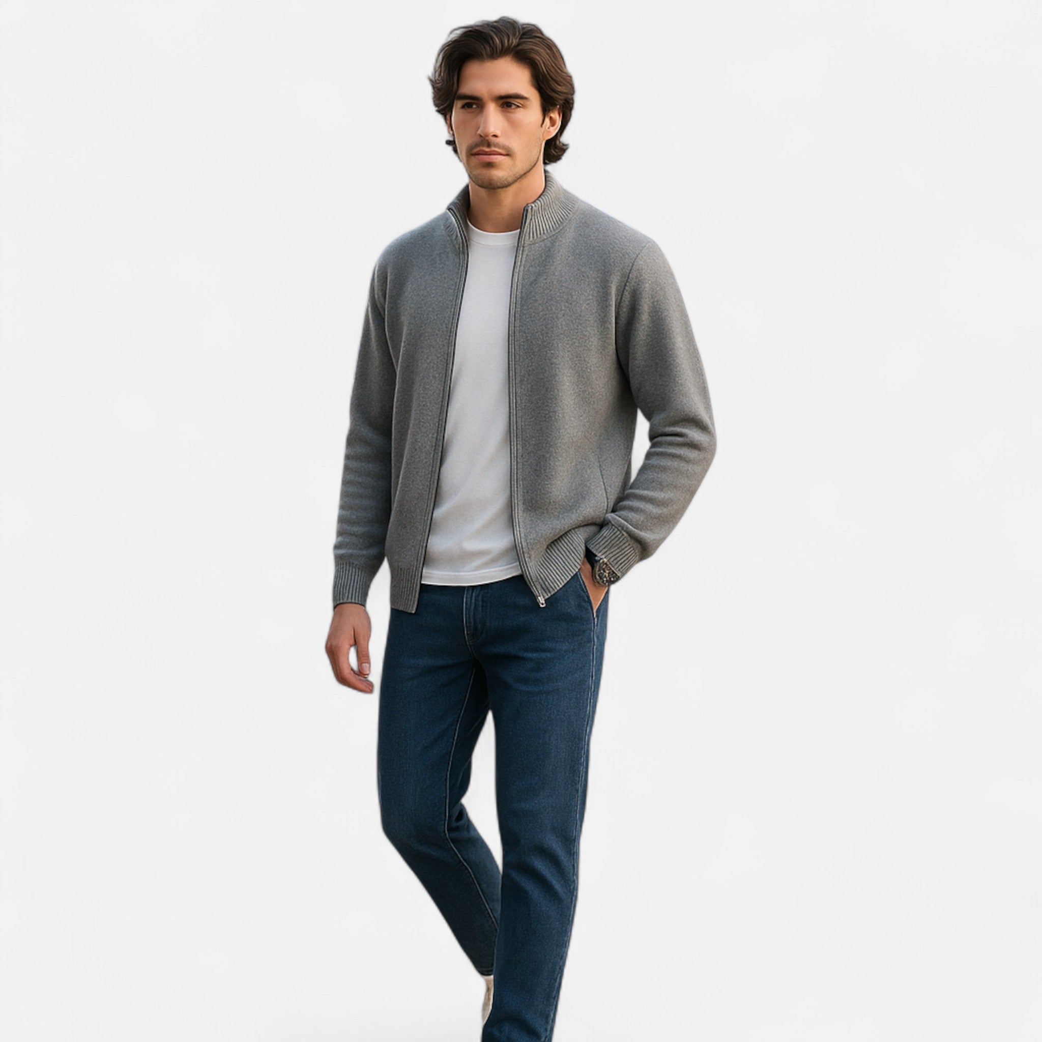 Eliaro Moda | Cazadora Zip-Up Hombre en Cachemira Peinada Premium