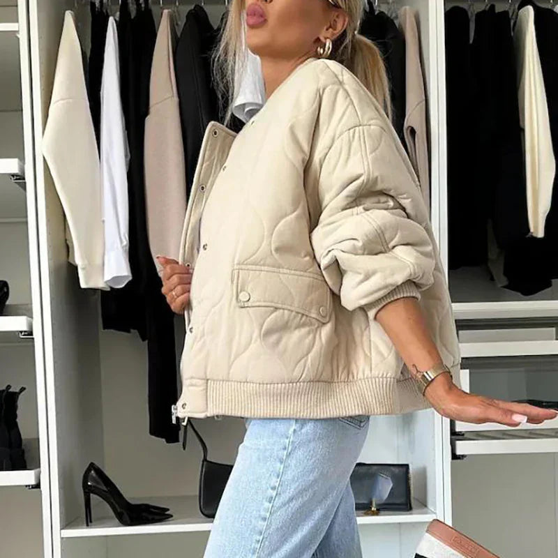 Prošívaná bomber bunda s podšívkou pro ženy se zipem