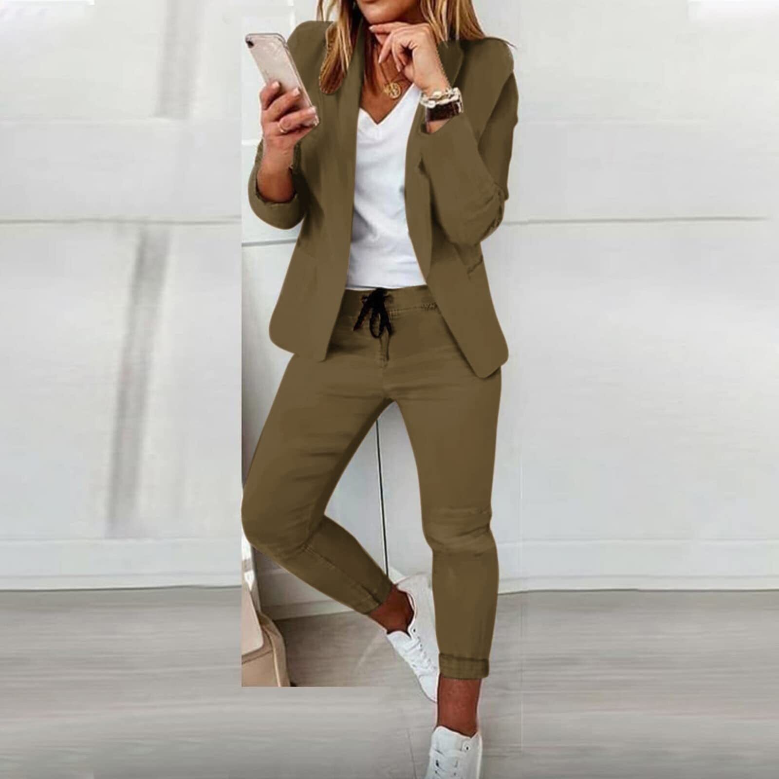 Completo donna blazer aderente e pantaloni con coulisse stile professionale casual