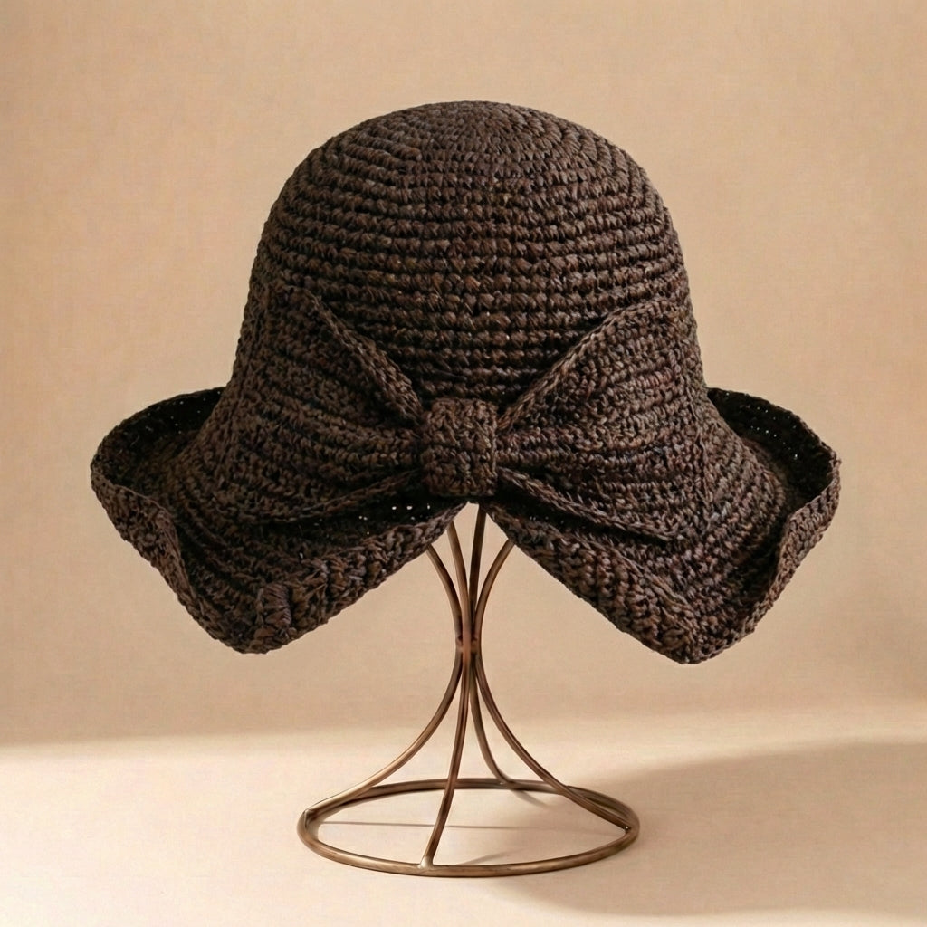 Dámský sluneční klobouk - široká krempa s mašlí - ležérní plážový styl
