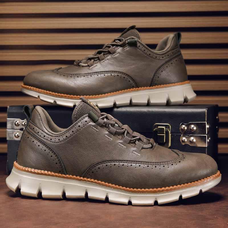 Chaussures Brogue en cuir synthétique avec design Wingtip et semelle en caoutchouc pour homme