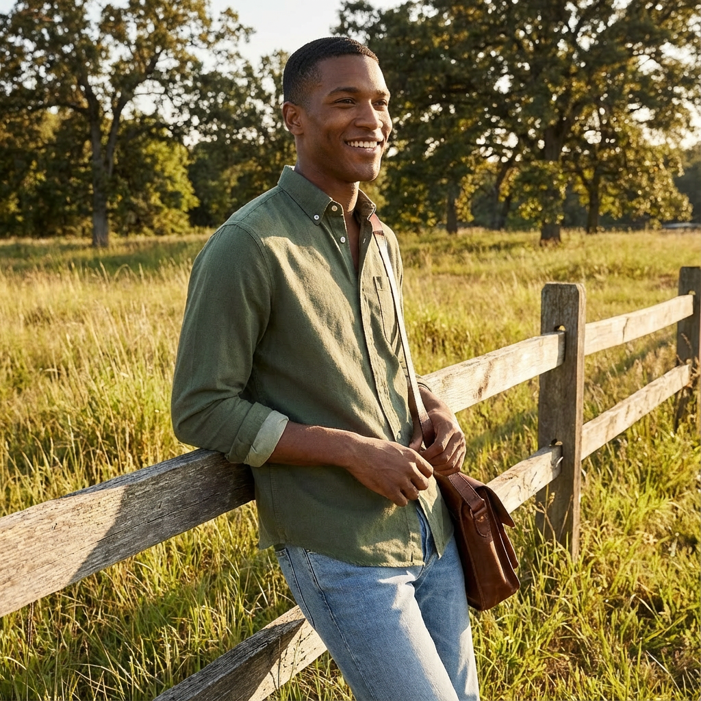 Camicia da Uomo in Cotone e Poliestere con Colletto Button-Down e Maniche Lunghe