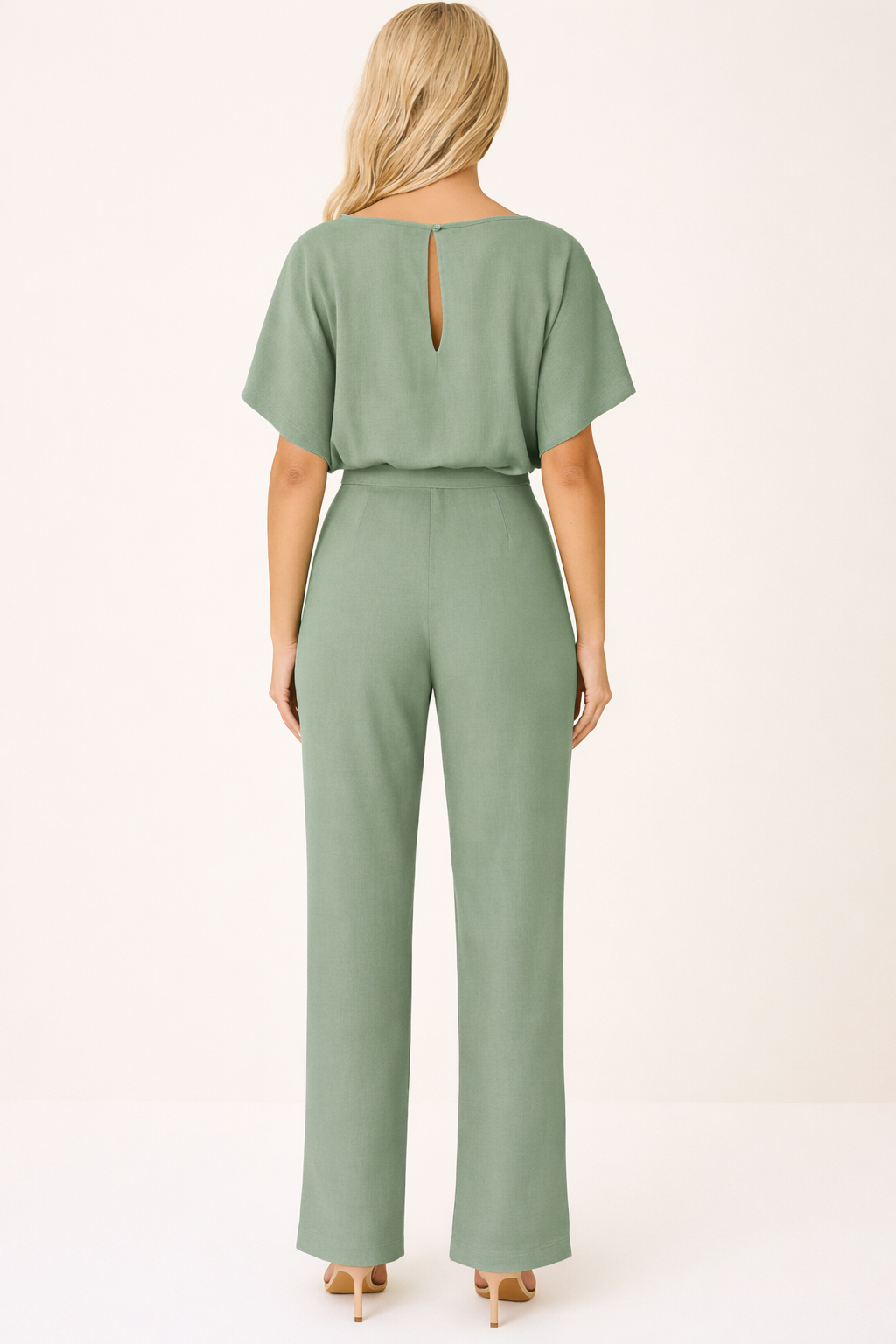 Salopetă cu Pantalon Larg pentru Femei cu Centură și Mâneci Scurte Stil Kimono