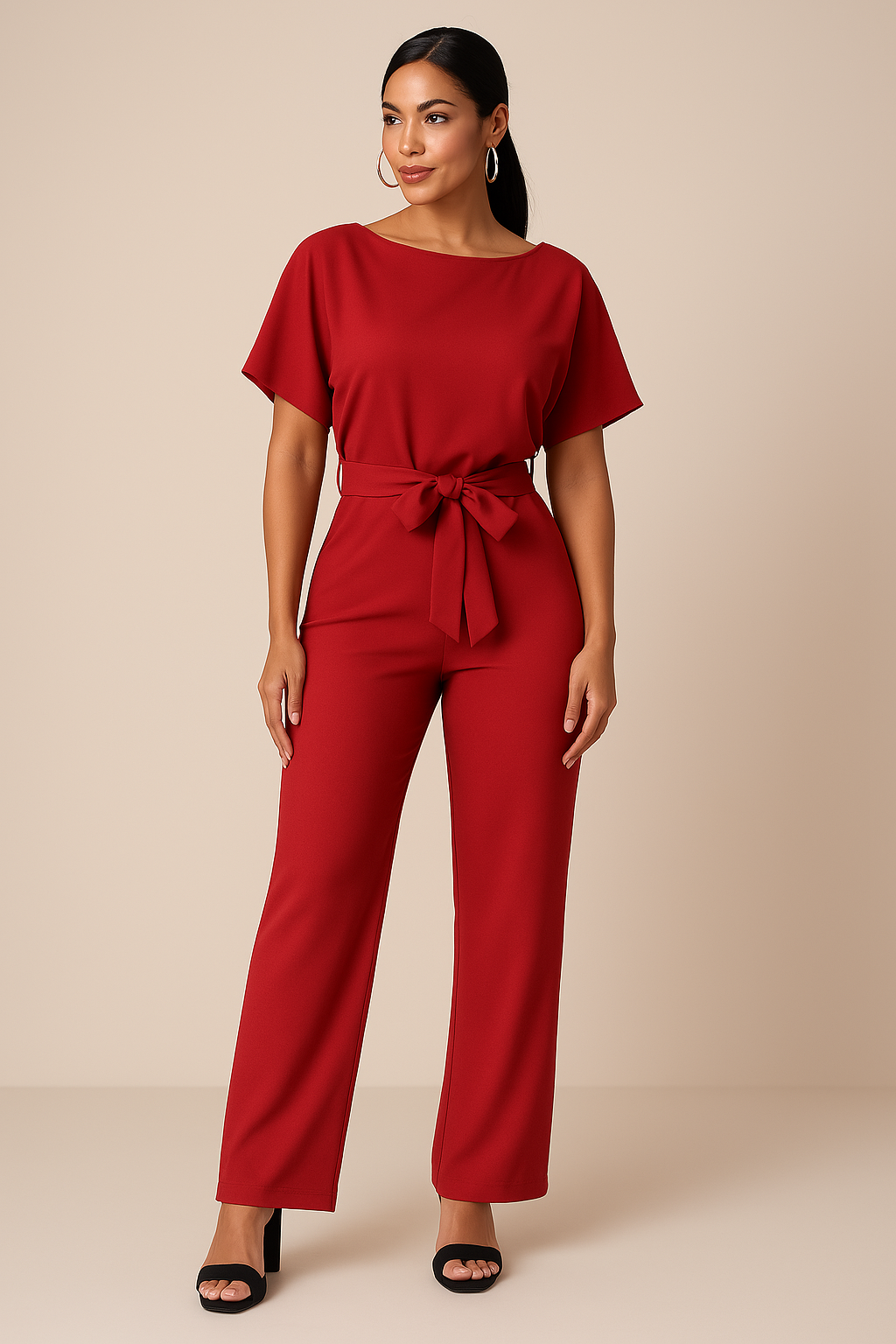 Salopetă cu Pantalon Larg pentru Femei cu Centură și Mâneci Scurte Stil Kimono