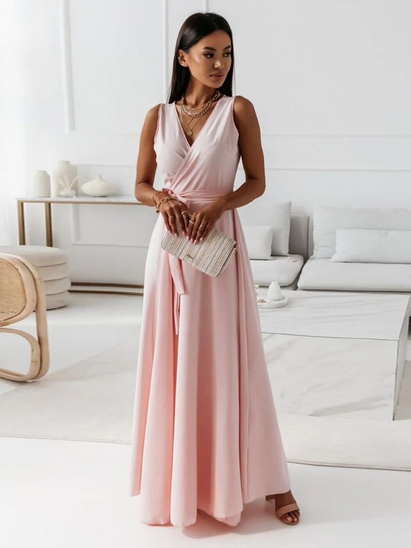 Robe d'invitée de mariage avec décolleté en V et jupe maxi fluide pour femme