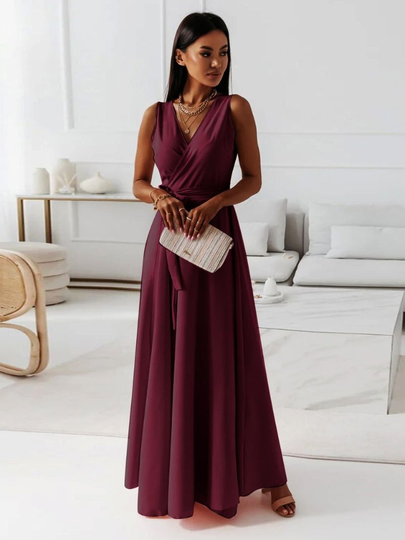 Abito da Invitata a Matrimonio con Scollo a V e Gonna Maxi Fluida per Donna