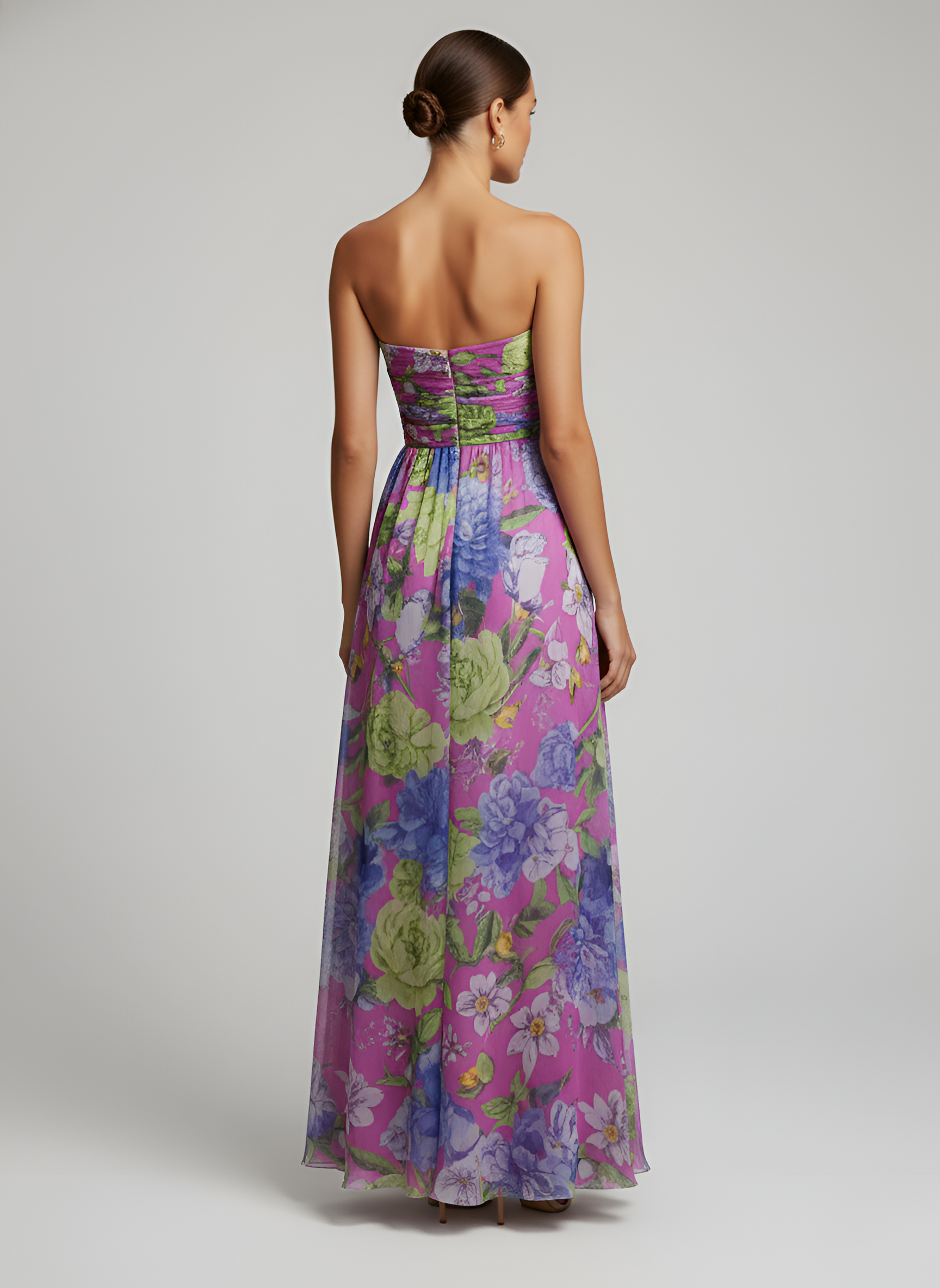 Vestido Largo para Mujer de Poliéster con Estampado Floral y Hombro Descubierto