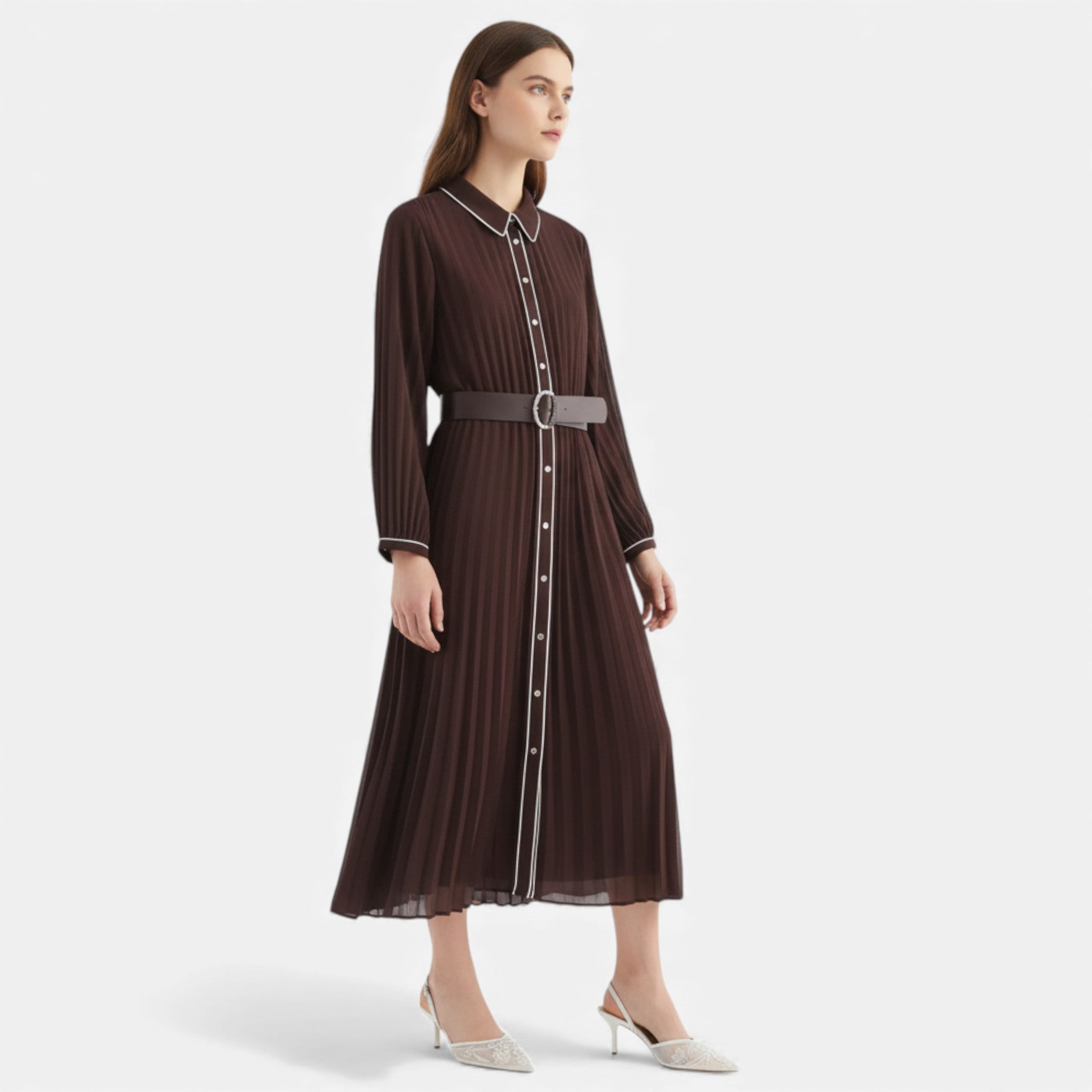 Pantofi cu toc stiletto din plasă brodată, cu vârf ascuțit și curea pentru femei