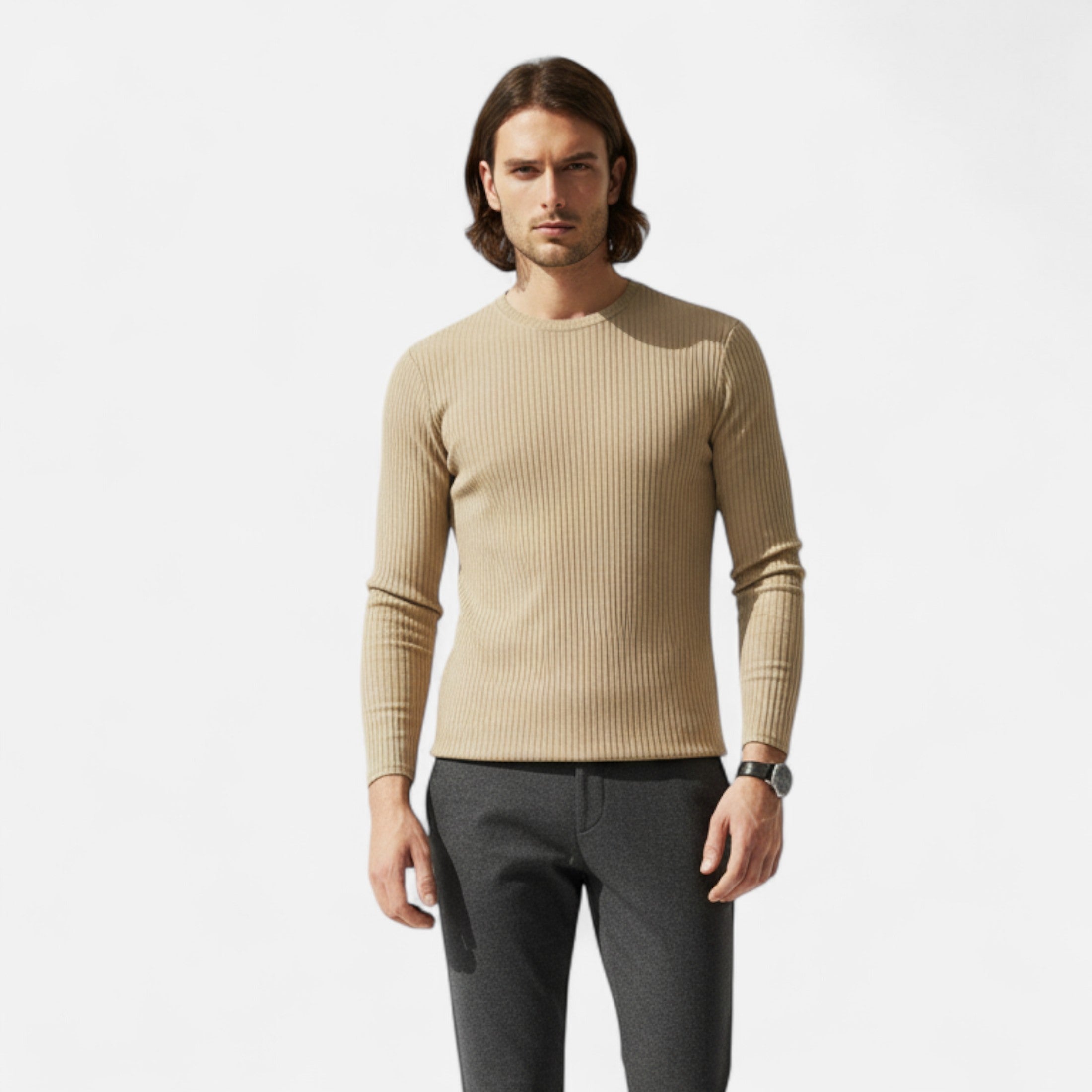 Eliaro Moda | Camiseta de Manga Larga Acanalada para Hombre