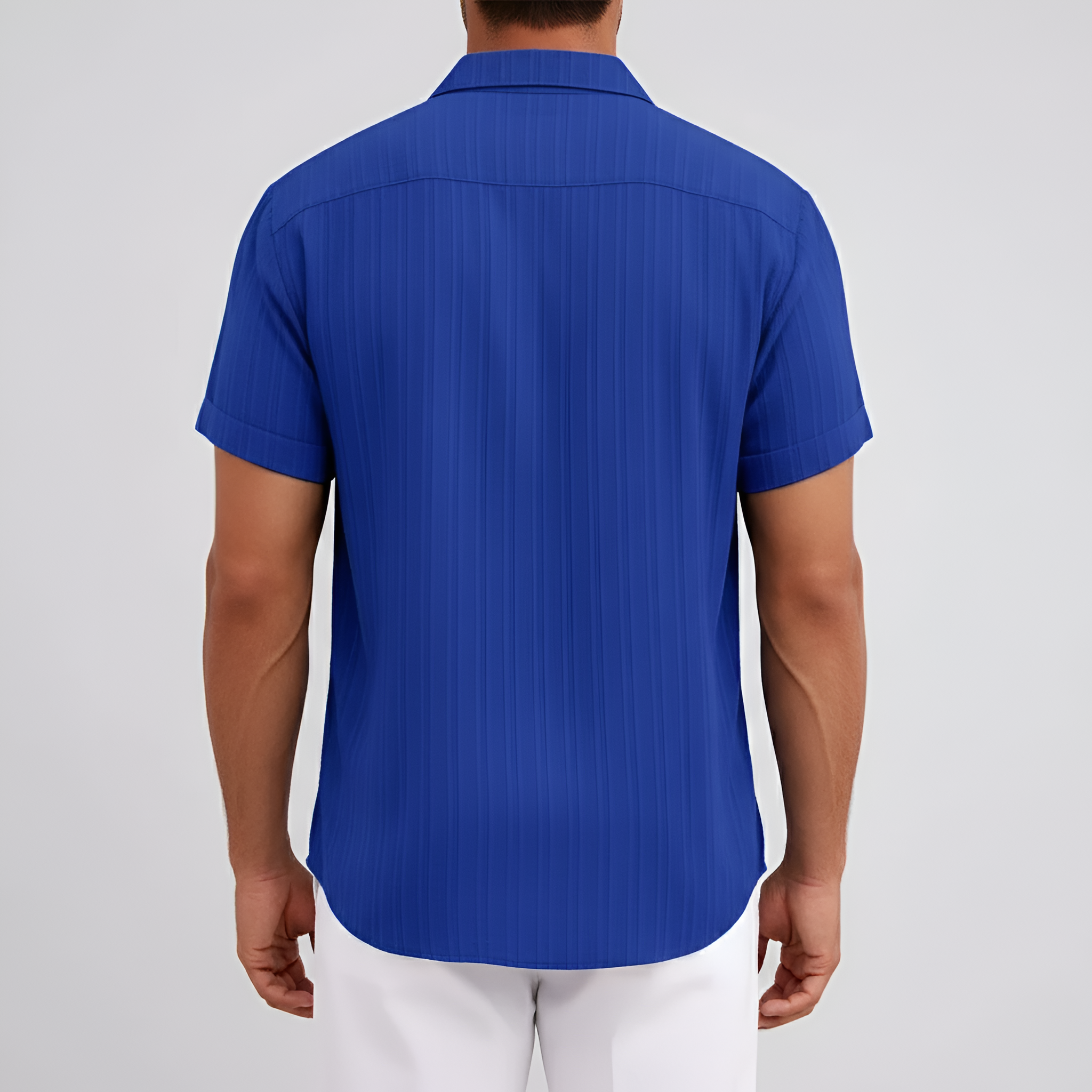 Chemise en mélange de coton pour homme à manches courtes avec col et boutons
