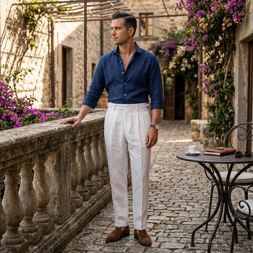 Calças de linho para homem — corte de alfaiate — eventos e casamentos