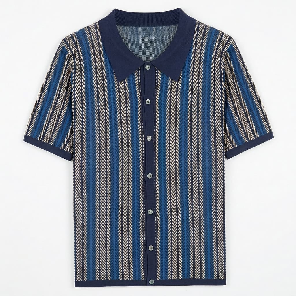 Polo en maille homme — rayures verticales — style décontracté vacances