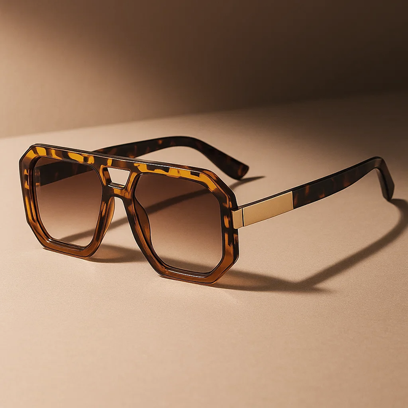 Occhiali da sole quadrati retrò con doppio ponte e protezione UV400 unisex