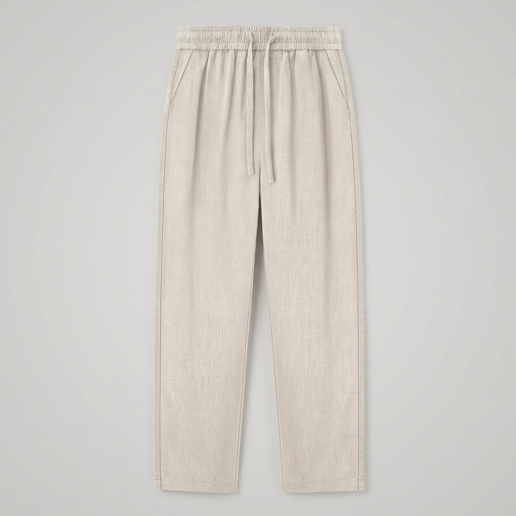 Pantaloni largi din bumbac și in pentru femei, cu talie elastică