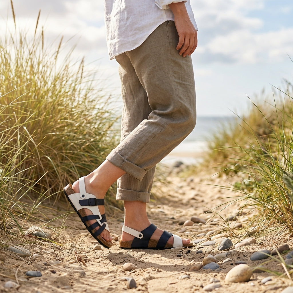 Sandali in Pelle con Cinghie Intrecciate e Suola in Sughero da Uomo con Fibbia