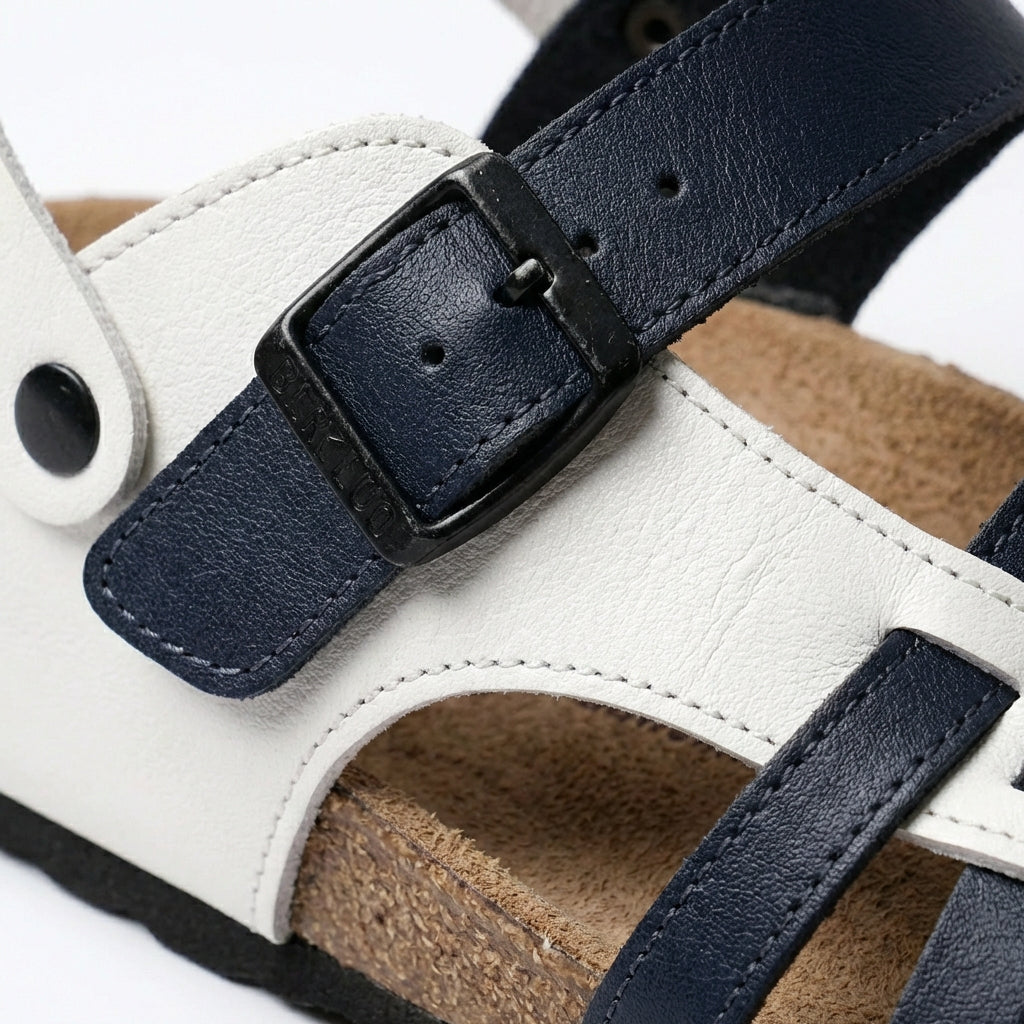 Sandali in Pelle con Cinghie Intrecciate e Suola in Sughero da Uomo con Fibbia