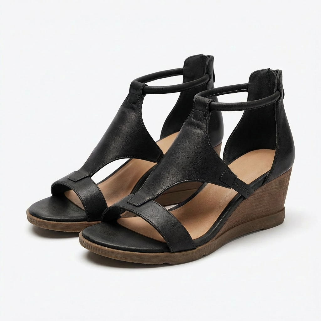 Sandali con Zeppa da Donna con Cinturino alla Caviglia e Chiusura con Zip Posteriore