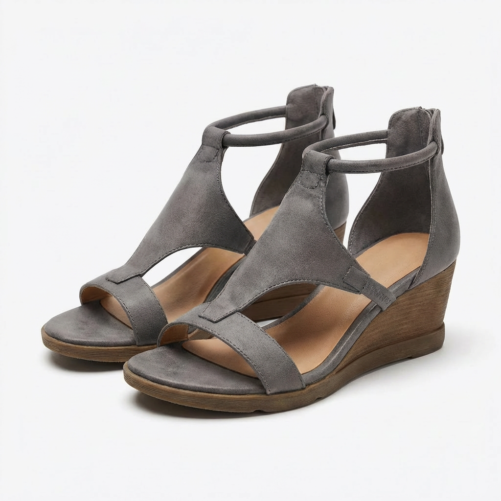 Sandali con Zeppa da Donna con Cinturino alla Caviglia e Chiusura con Zip Posteriore