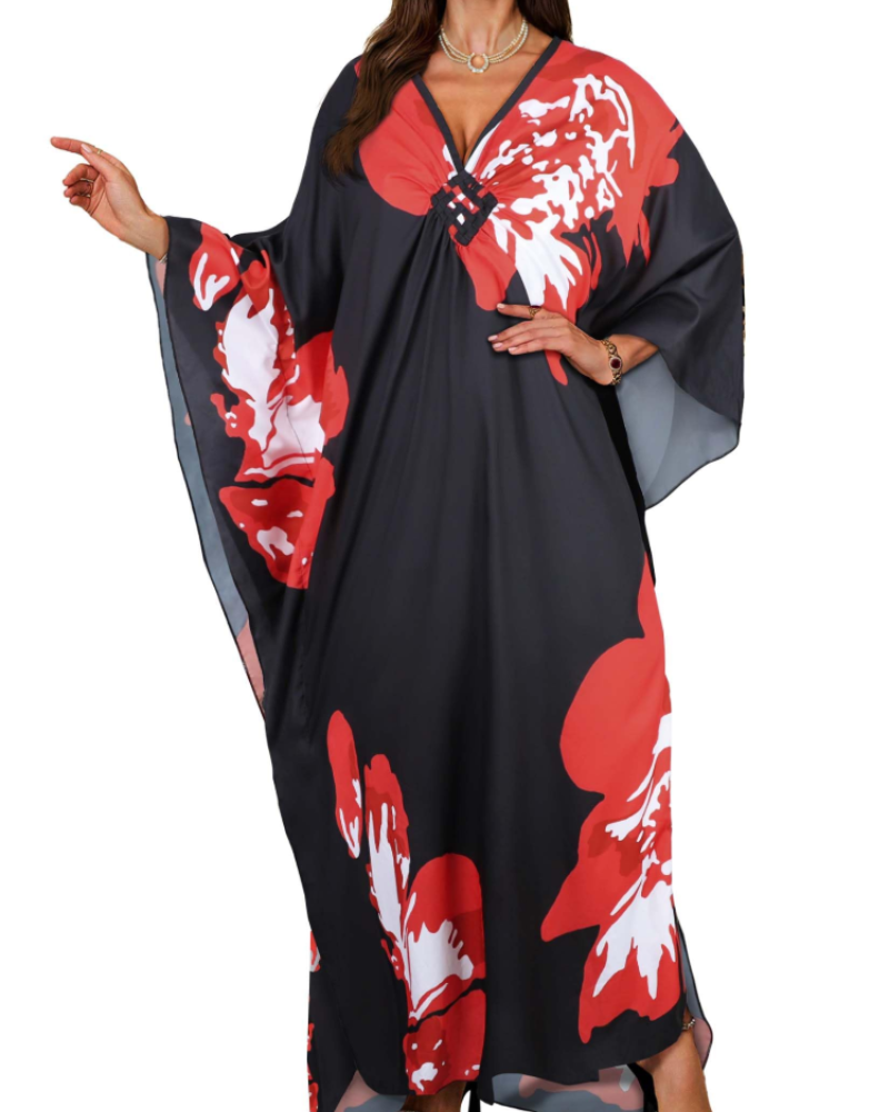 Vyšívané kimono pro ženy s výstřihem do V — pláž