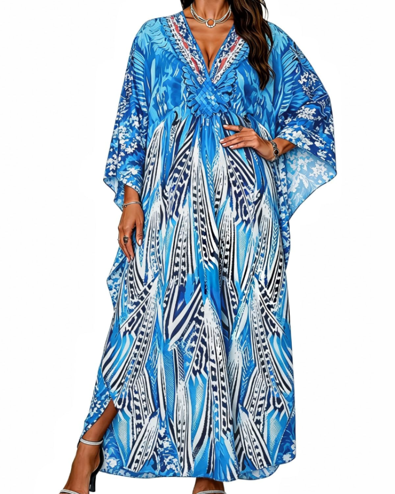 Vyšívané kimono pro ženy s výstřihem do V — pláž