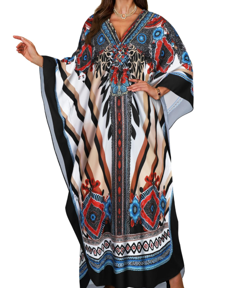 Vyšívané kimono pro ženy s výstřihem do V — pláž