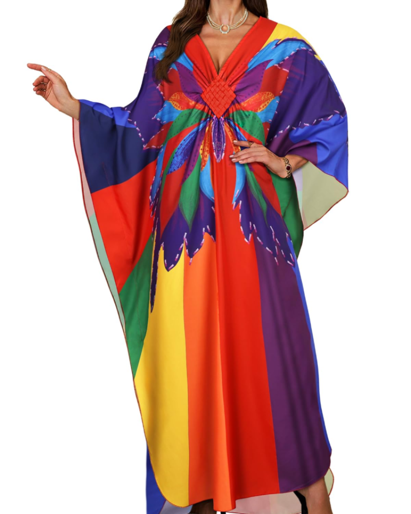 Vyšívané kimono pro ženy s výstřihem do V — pláž