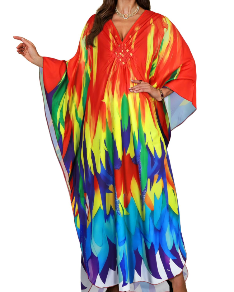 Vyšívané kimono pro ženy s výstřihem do V — pláž