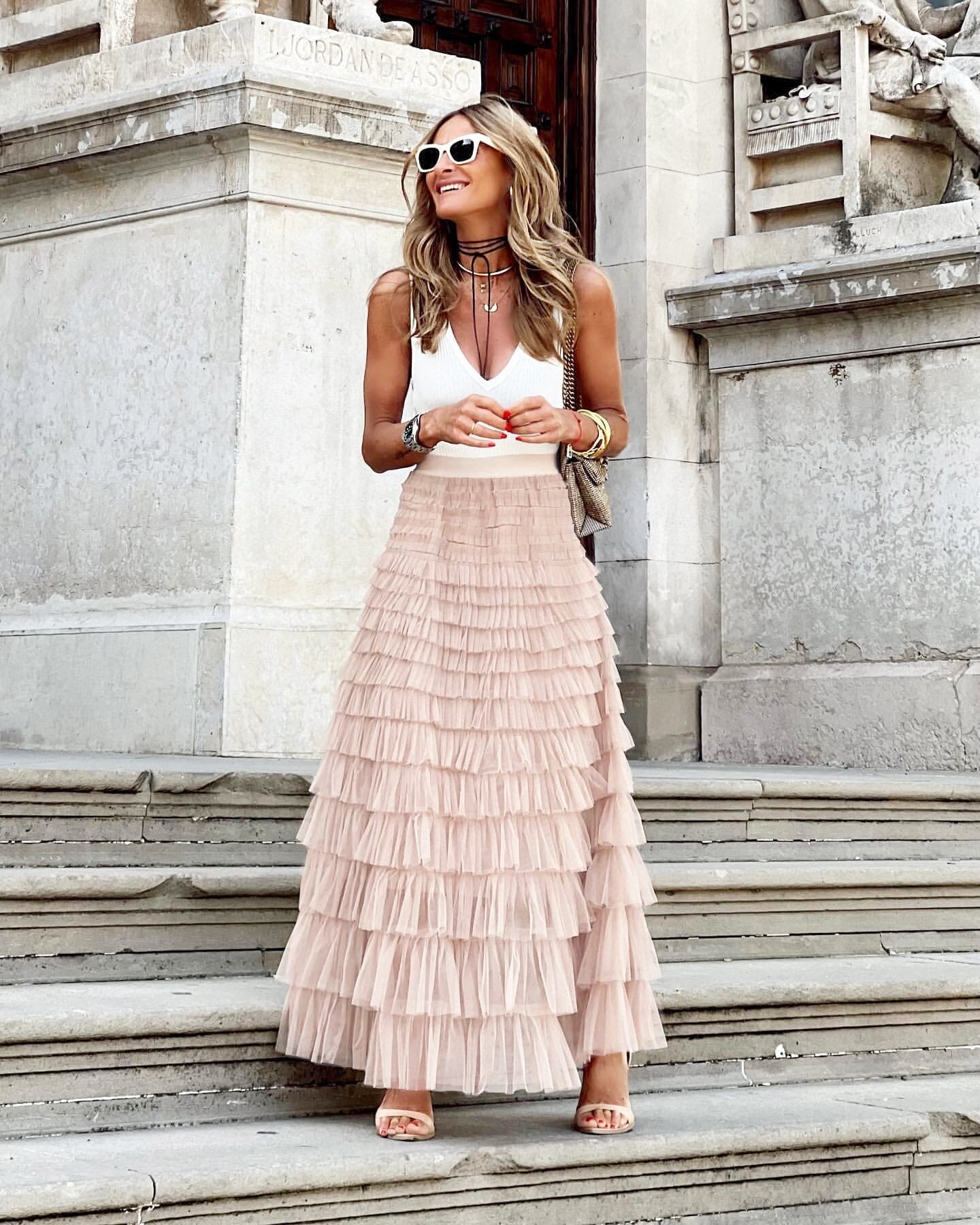 Jupe maxi pour femme avec couches de tulle et taille haute — mariage