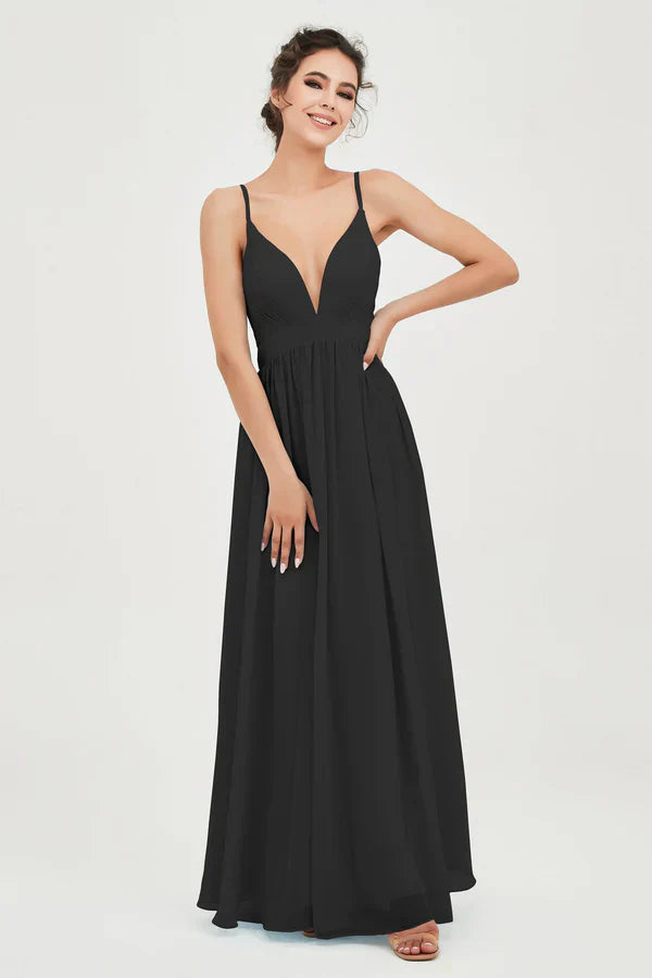 Robe de cérémonie pour femme en mousseline avec taille empire et décolleté en V