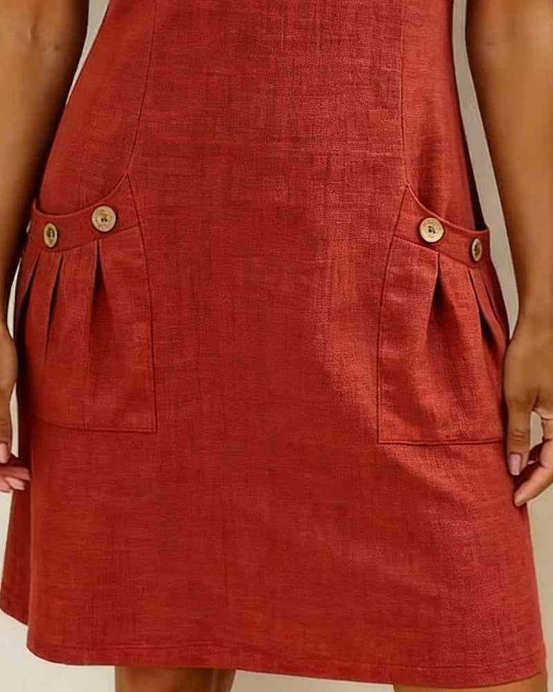 Robe en lin pour femme, coupe A avec fermeture éclair