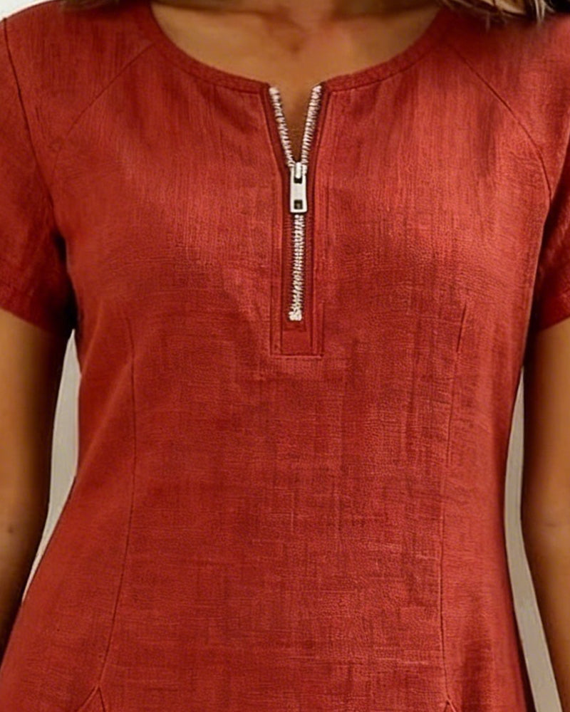 Robe en lin pour femme, coupe A avec fermeture éclair