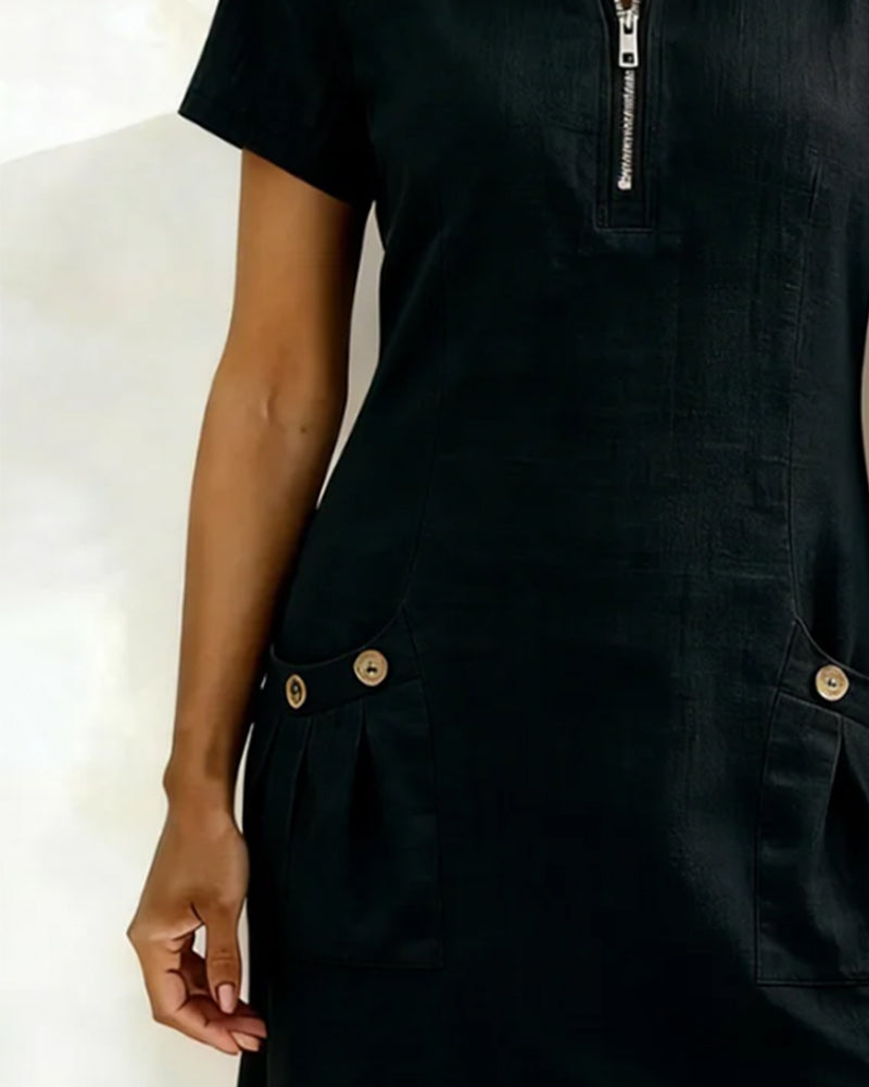 Robe en lin pour femme, coupe A avec fermeture éclair