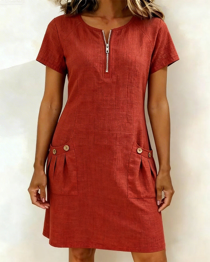 Robe en lin pour femme, coupe A avec fermeture éclair