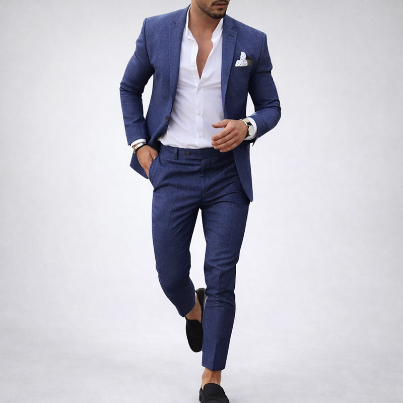 Men's Two-Piece Suit in Linen Blend with Slim Fit Cut and Notch Lapel