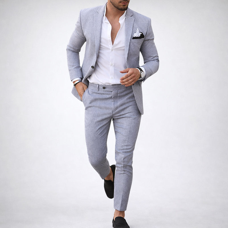 Men's Two-Piece Suit in Linen Blend with Slim Fit Cut and Notch Lapel