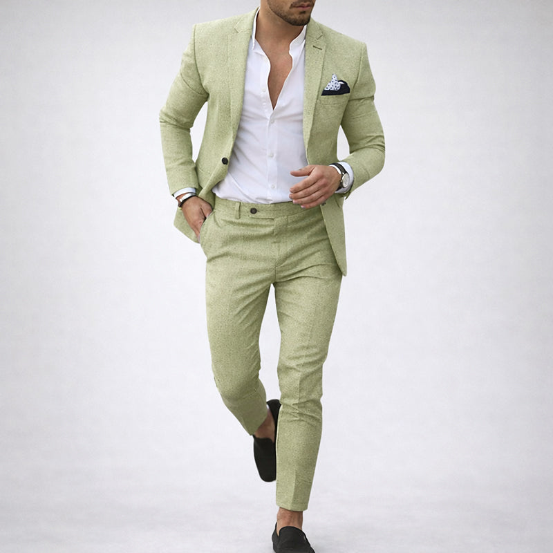 Men's Two-Piece Suit in Linen Blend with Slim Fit Cut and Notch Lapel