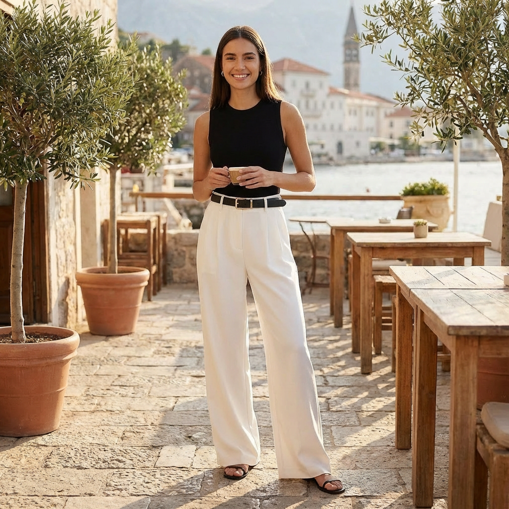 Pantaloni Eleganti da Donna a Vita Alta con Gamba Larga e Pinces Frontali