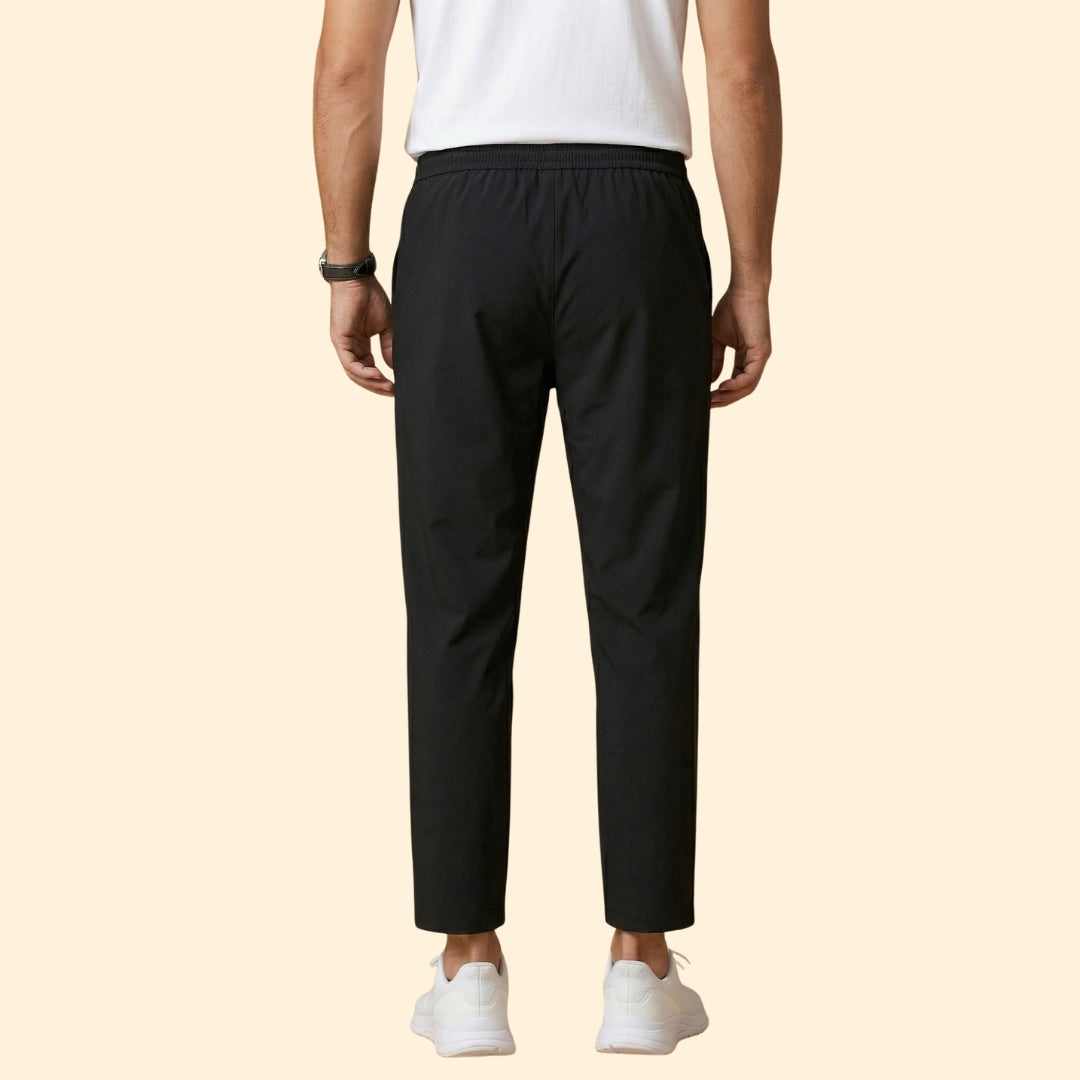Men's Dress Pants with Elastic Waist and Ankle-Length Cut