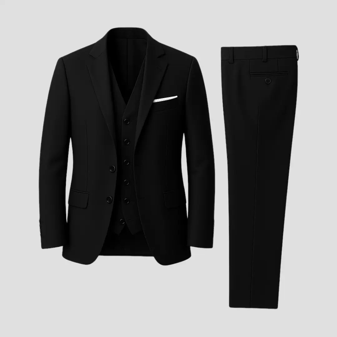 Men's Three-Piece Groom Suit with Slim Fit Cut and Classic Lapels
