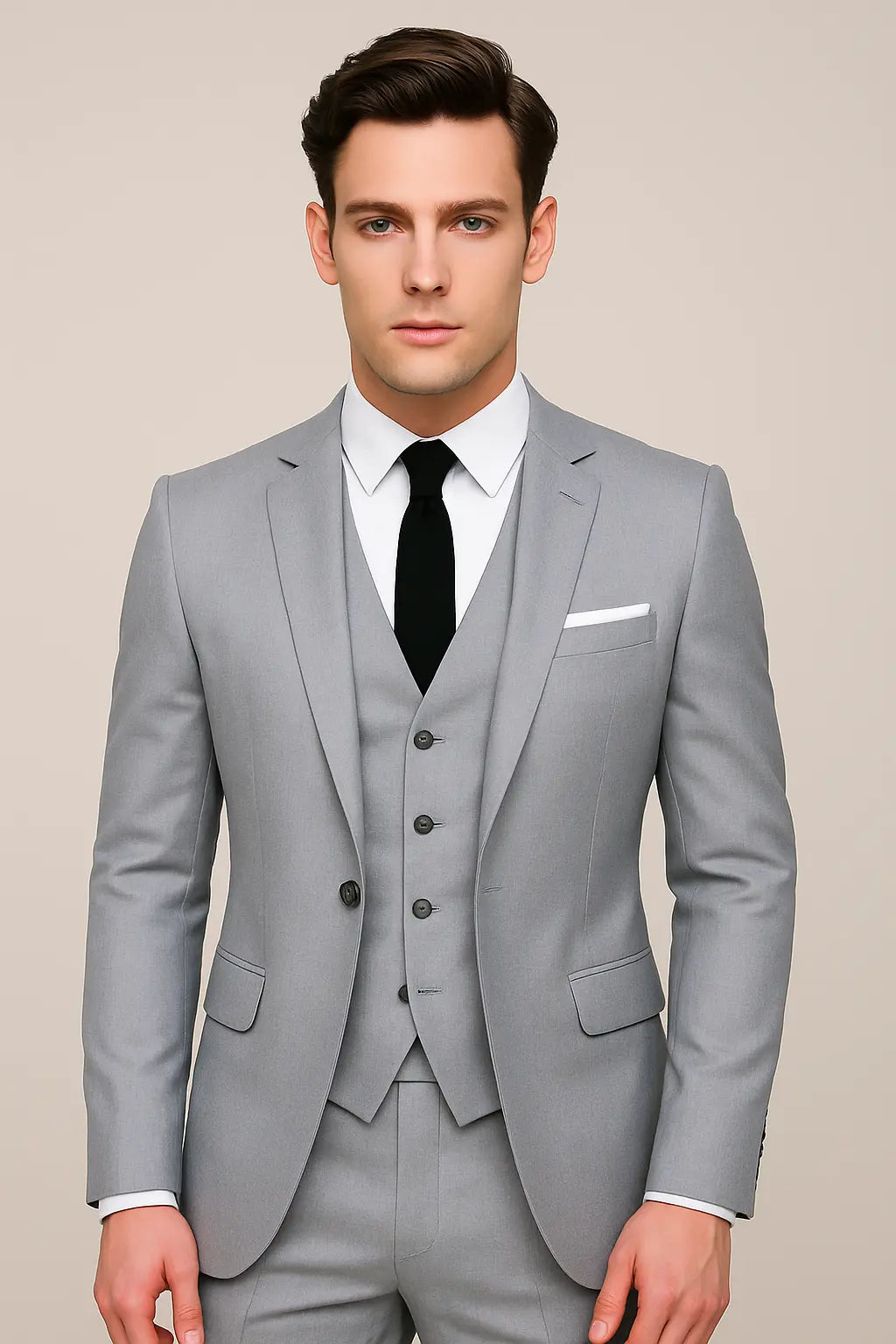 Men's Three-Piece Suit with Slim Fit and Single-Button Jacket