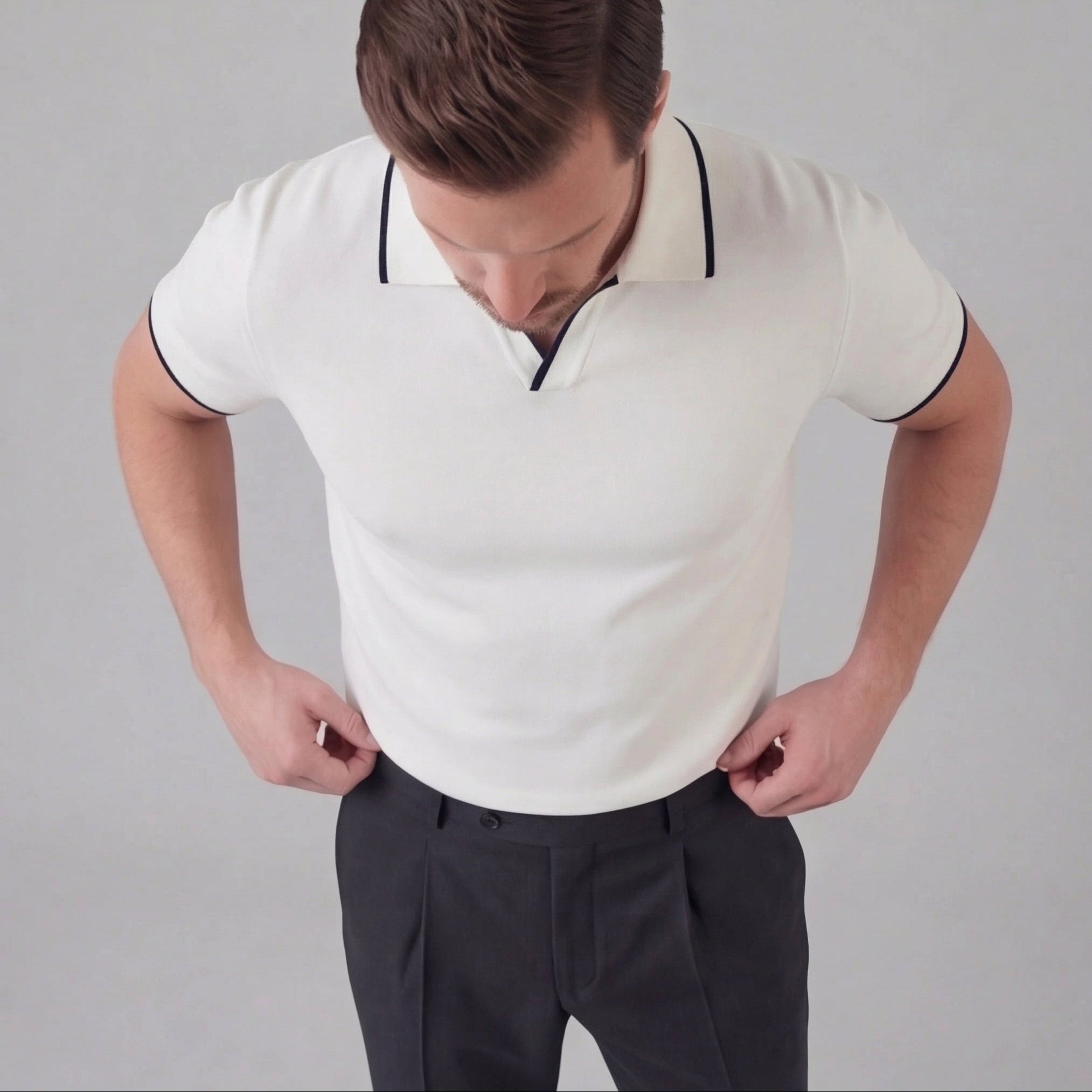 Polo de punto hombre | camiseta cuello polo sin botones para diario