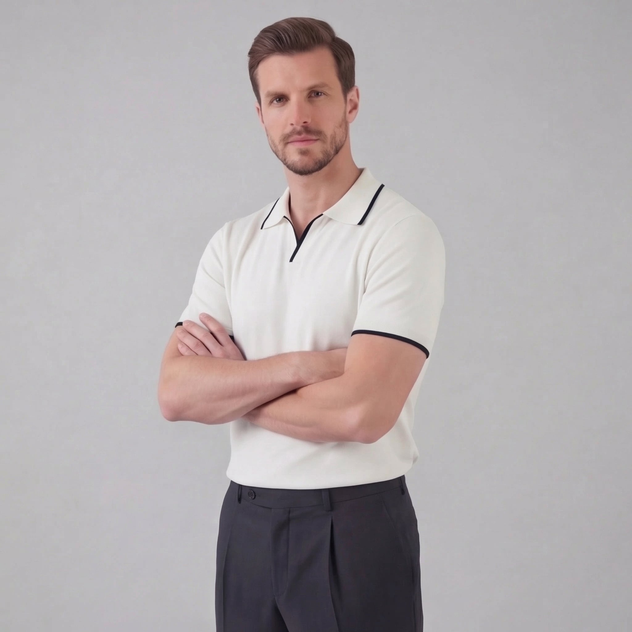 Polo de punto hombre | camiseta cuello polo sin botones para diario