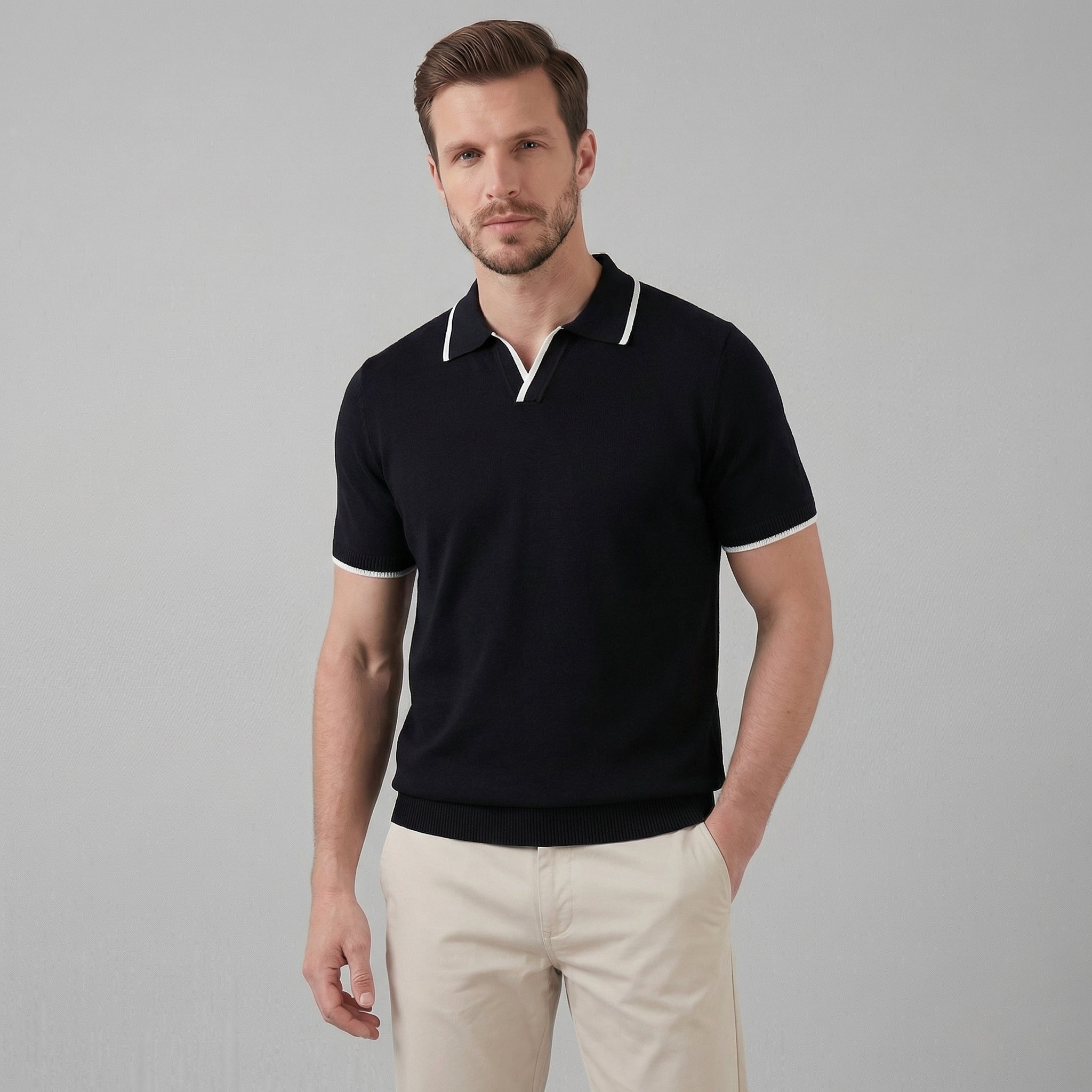 Polo de punto hombre | camiseta cuello polo sin botones para diario