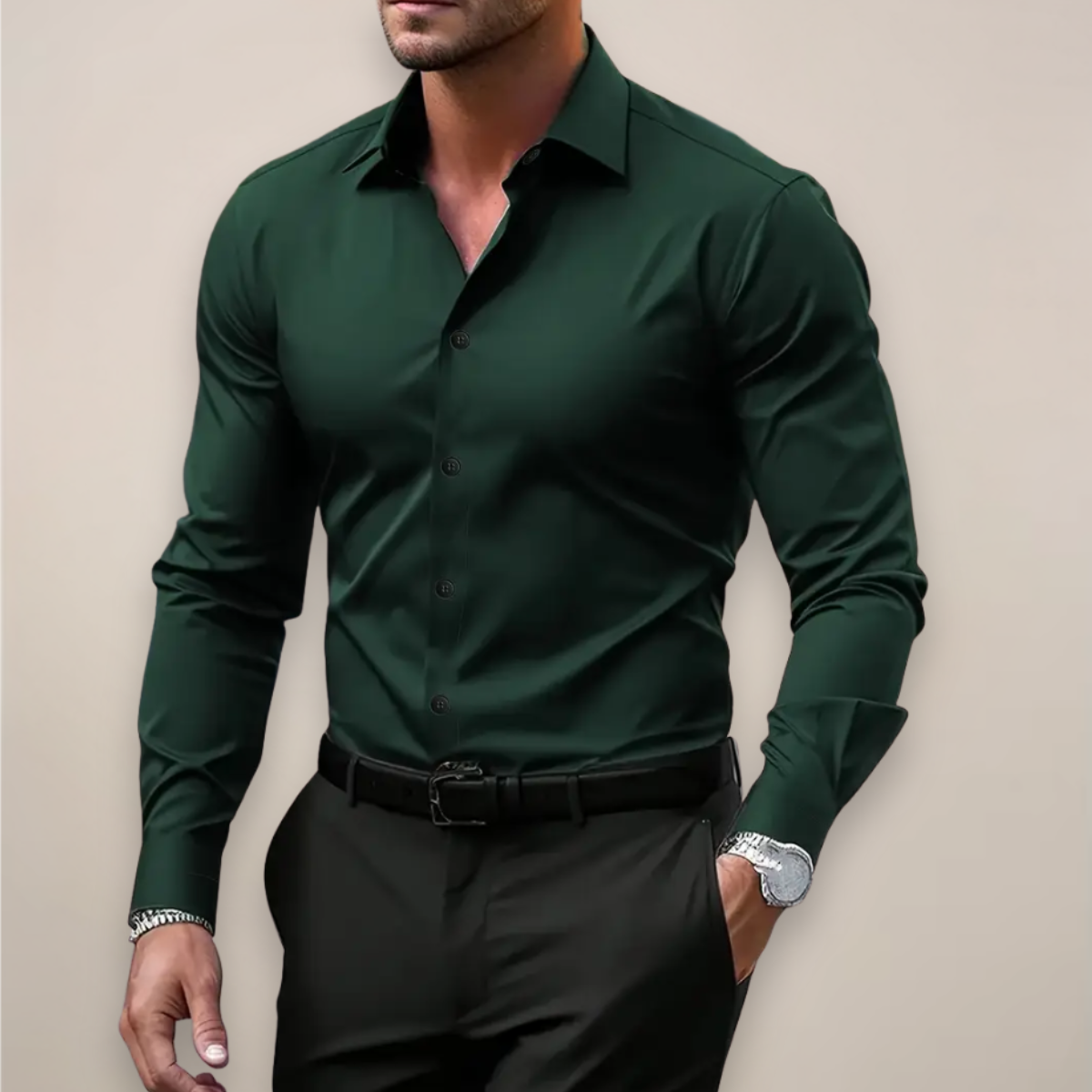 Camisa de manga comprida para homem — gola com entalhe corte regular — escritório