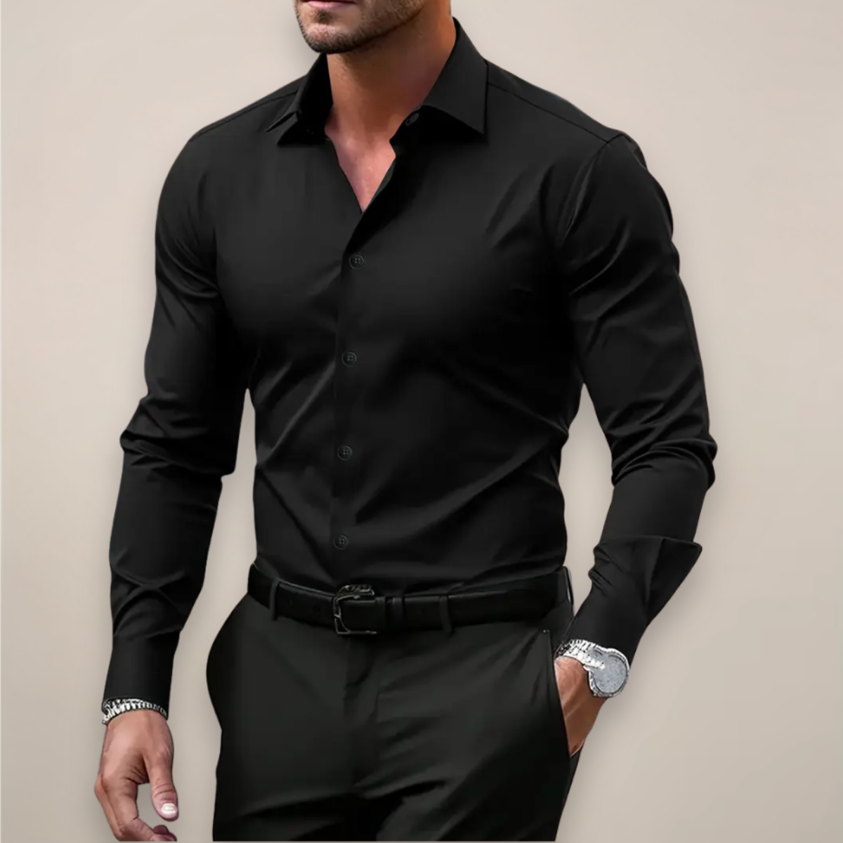 Camisa de manga comprida para homem — gola com entalhe corte regular — escritório