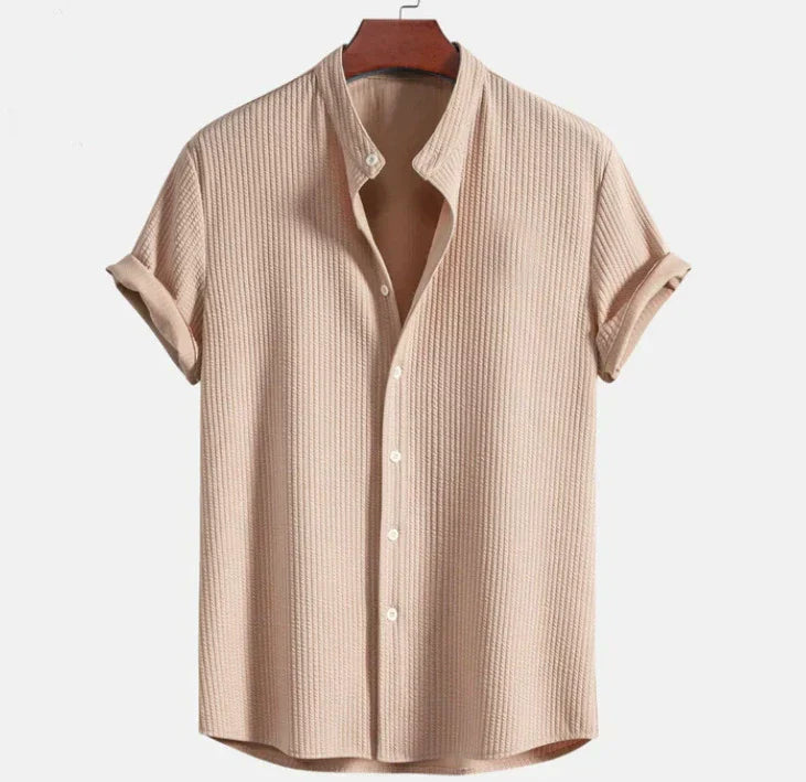 Camicia da uomo a maniche corte - collo alla coreana ampio - vacanze