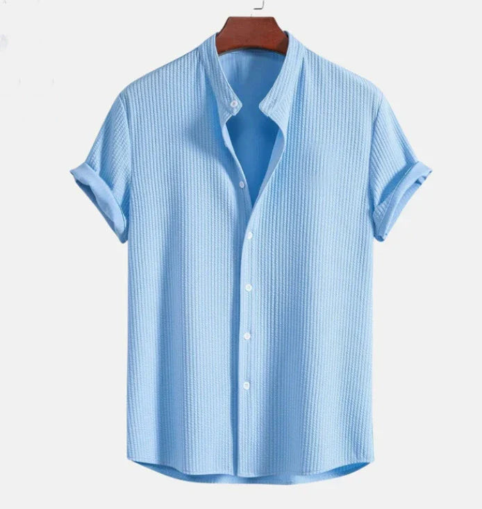 Camicia da uomo a maniche corte - collo alla coreana ampio - vacanze