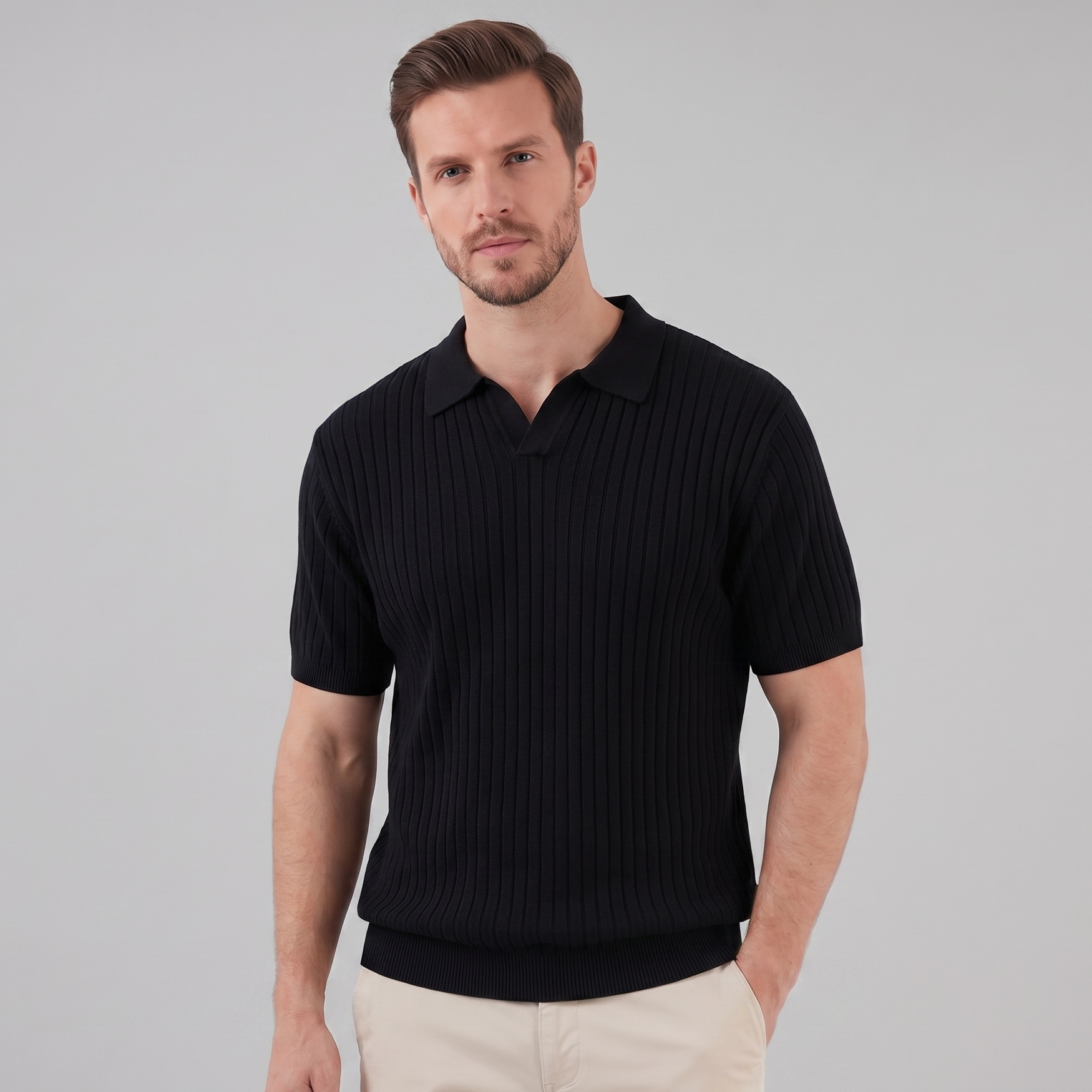 Polo en maille côtelée pour homme avec col à revers — décontracté